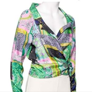 Versace multicolored baroque patchwork print wrap blouse
